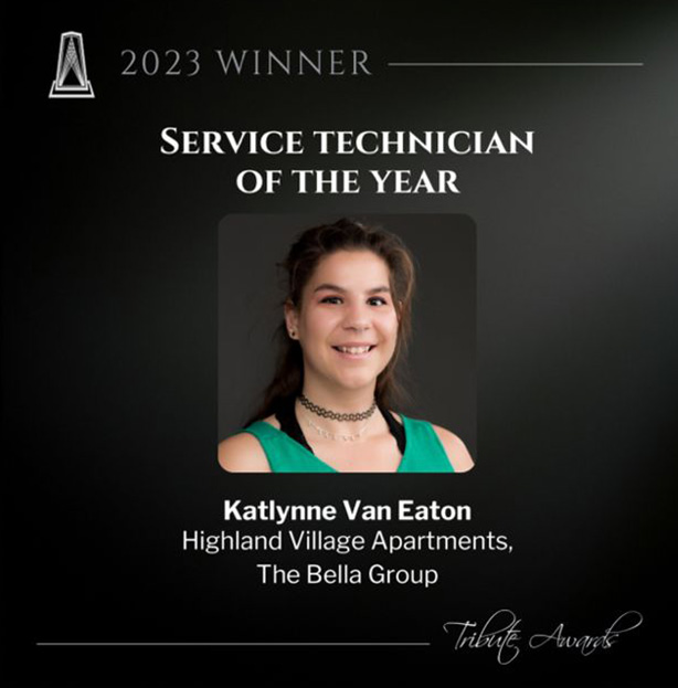 2023 AMA Tribute Award Winner - The Bella Group, Service Technician of the Year, Katlynne Van Eaton